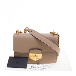 Pre Owned Prada Beige Saffiano Soft Cahier Leather Flap Shoulder Bag