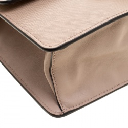 Pre Owned Prada Beige Saffiano Soft Cahier Leather Flap Shoulder Bag