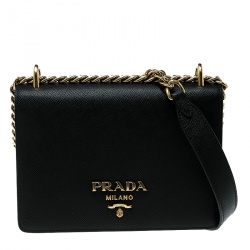 Pre Owned Prada Black Saffiano Soft Cahier Leather Flap Crossbody Bag