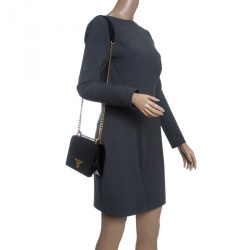 Pre Owned Prada Black Saffiano Soft Cahier Leather Flap Crossbody Bag