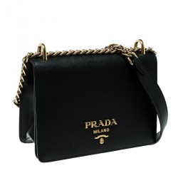 Pre Owned Prada Black Saffiano Soft Cahier Leather Flap Crossbody Bag