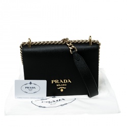 Pre Owned Prada Black Saffiano Soft Cahier Leather Flap Crossbody Bag