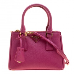 Pre Owned Prada Fuchsia Saffiano Lux Leather Mini Double Zip Shoulder Bag