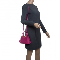Pre Owned Prada Fuchsia Saffiano Lux Leather Mini Double Zip Shoulder Bag