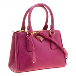 Pre Owned Prada Fuchsia Saffiano Lux Leather Mini Double Zip Shoulder Bag
