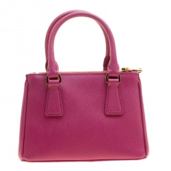 Pre Owned Prada Fuchsia Saffiano Lux Leather Mini Double Zip Shoulder Bag