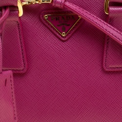 Pre Owned Prada Fuchsia Saffiano Lux Leather Mini Double Zip Shoulder Bag