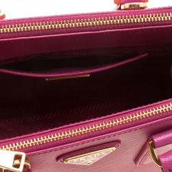 Pre Owned Prada Fuchsia Saffiano Lux Leather Mini Double Zip Shoulder Bag