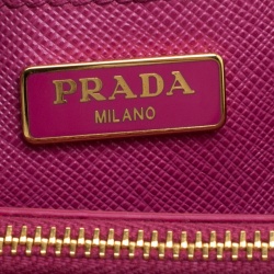 Pre Owned Prada Fuchsia Saffiano Lux Leather Mini Double Zip Shoulder Bag