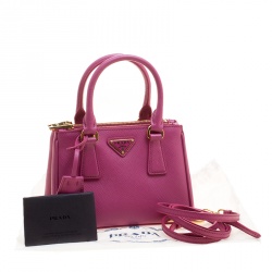 Pre Owned Prada Fuchsia Saffiano Lux Leather Mini Double Zip Shoulder Bag