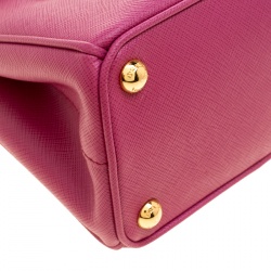 Pre Owned Prada Fuchsia Saffiano Lux Leather Mini Double Zip Shoulder Bag