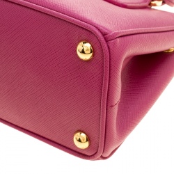 Pre Owned Prada Fuchsia Saffiano Lux Leather Mini Double Zip Shoulder Bag