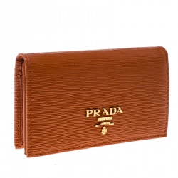 Pre Owned Prada Orange Vitello Move Leather Card Holder 