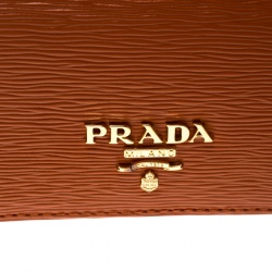 Pre Owned Prada Orange Vitello Move Leather Card Holder 