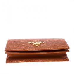 Pre Owned Prada Orange Vitello Move Leather Card Holder 