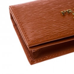 Pre Owned Prada Orange Vitello Move Leather Card Holder 