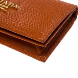 Pre Owned Prada Orange Vitello Move Leather Card Holder 