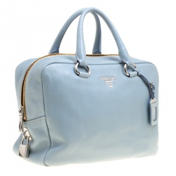 Pre Owned Prada Dusty Blue Vitello Diano Leather Bowler Bag