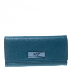 Pre Owned Prada Blue Glace and City Calf Leather Etiquette Continental Wallet