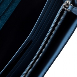 Pre Owned Prada Blue Glace and City Calf Leather Etiquette Continental Wallet