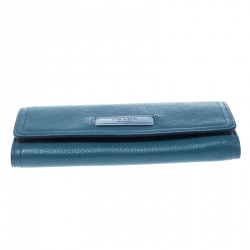 Pre Owned Prada Blue Glace and City Calf Leather Etiquette Continental Wallet