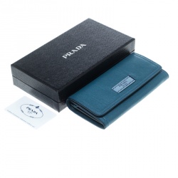 Pre Owned Prada Blue Glace and City Calf Leather Etiquette Continental Wallet