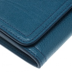 Pre Owned Prada Blue Glace and City Calf Leather Etiquette Continental Wallet