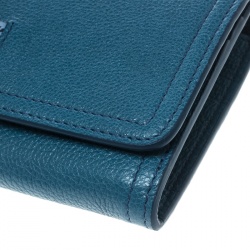 Pre Owned Prada Blue Glace and City Calf Leather Etiquette Continental Wallet
