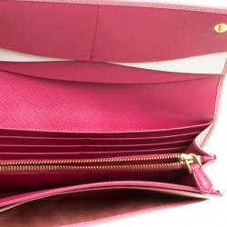 Pre Owned Prada Pink Saffiano Leather Continental Wallet