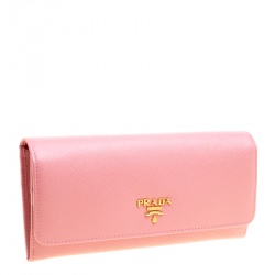 Pre Owned Prada Pink Saffiano Leather Continental Wallet