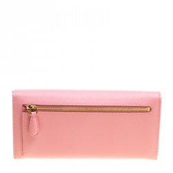 Pre Owned Prada Pink Saffiano Leather Continental Wallet