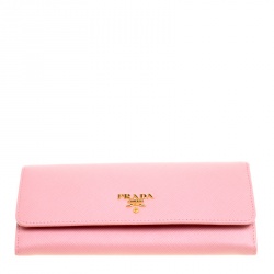 Pre Owned Prada Pink Saffiano Leather Continental Wallet