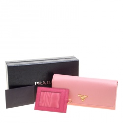 Pre Owned Prada Pink Saffiano Leather Continental Wallet