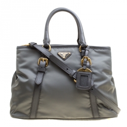 Pre Owned Prada Grey Tessuto Saffiano Top Handle Bag