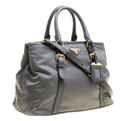 Pre Owned Prada Grey Tessuto Saffiano Top Handle Bag