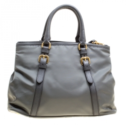 Pre Owned Prada Grey Tessuto Saffiano Top Handle Bag
