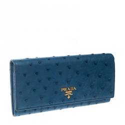 Pre Owned Prada Blue Ostrich Leather Continental Wallet