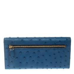 Pre Owned Prada Blue Ostrich Leather Continental Wallet
