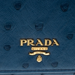 Pre Owned Prada Blue Ostrich Leather Continental Wallet