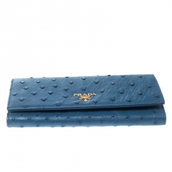 Pre Owned Prada Blue Ostrich Leather Continental Wallet