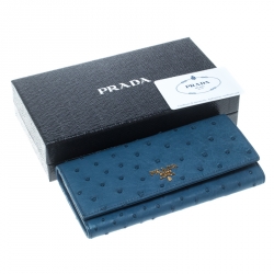 Pre Owned Prada Blue Ostrich Leather Continental Wallet