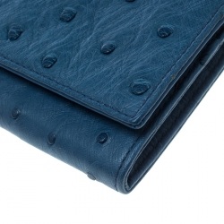 Pre Owned Prada Blue Ostrich Leather Continental Wallet