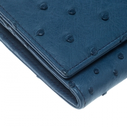 Pre Owned Prada Blue Ostrich Leather Continental Wallet