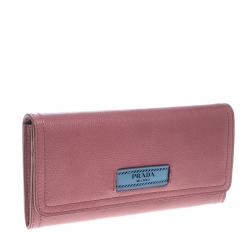 Pre Owned Prada Pink Leather Etiquette Continental Wallet