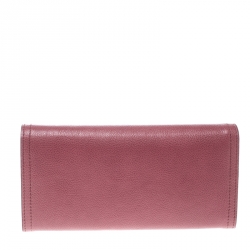 Pre Owned Prada Pink Leather Etiquette Continental Wallet