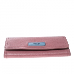 Pre Owned Prada Pink Leather Etiquette Continental Wallet