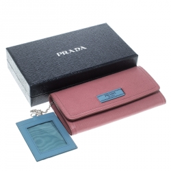 Pre Owned Prada Pink Leather Etiquette Continental Wallet
