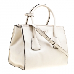 Pre Owned Prada Off White Leather Double Zip Tote