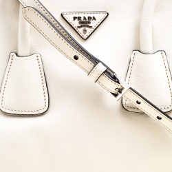 Pre Owned Prada Off White Leather Double Zip Tote