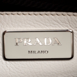 Pre Owned Prada Off White Leather Double Zip Tote
